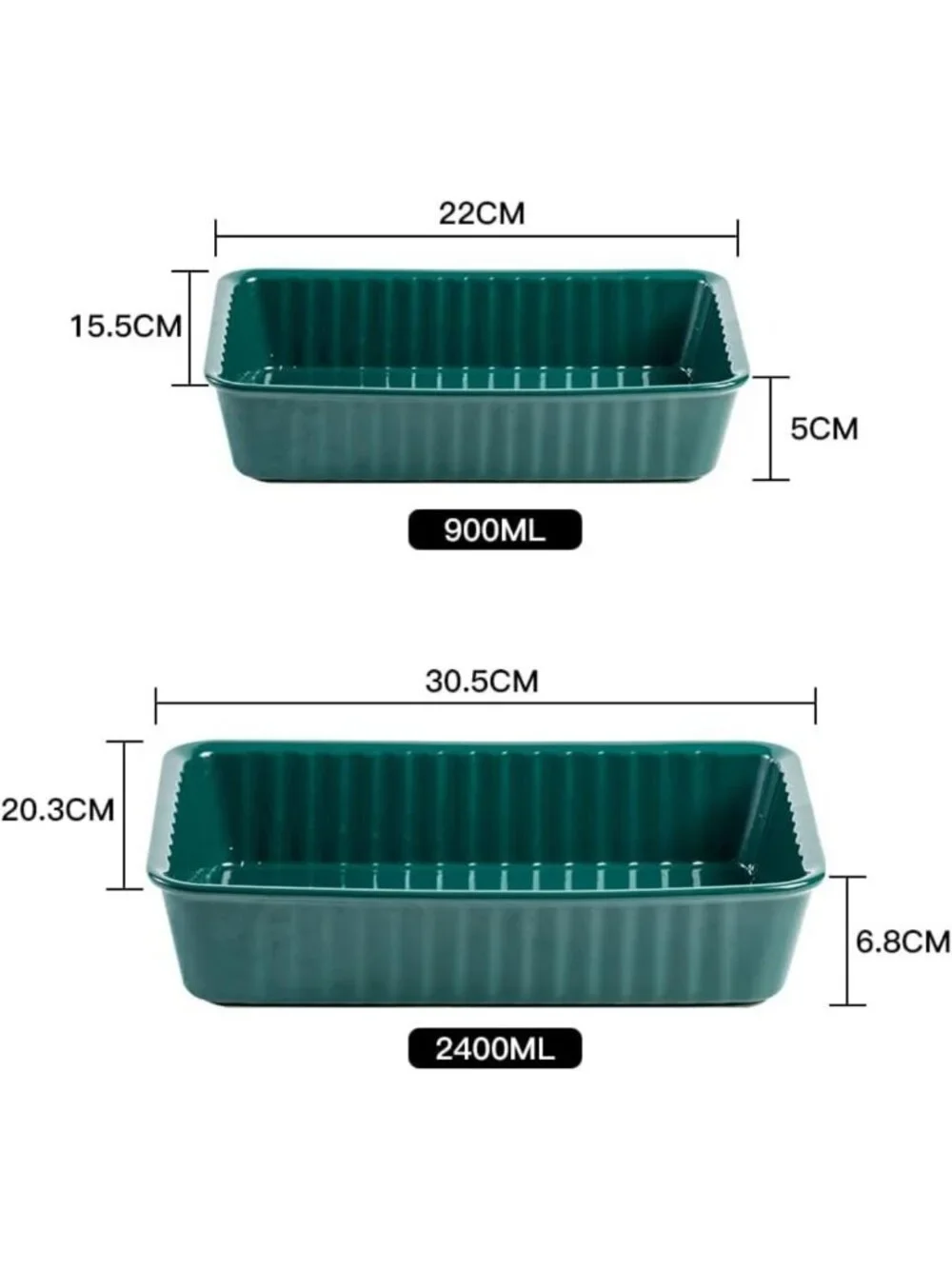 2-Piece Ceramic Baking Dish Set - Rectangular Lasagna & Casserole Pans, Oven